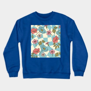 Blue Groovy Plaid Floral Crewneck Sweatshirt